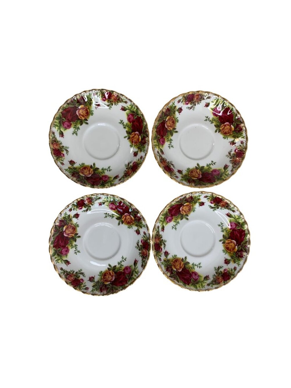 VTG 60s Royal Albert Old Country Roses Set of 4 Saucers for cups EUC Bridgerton